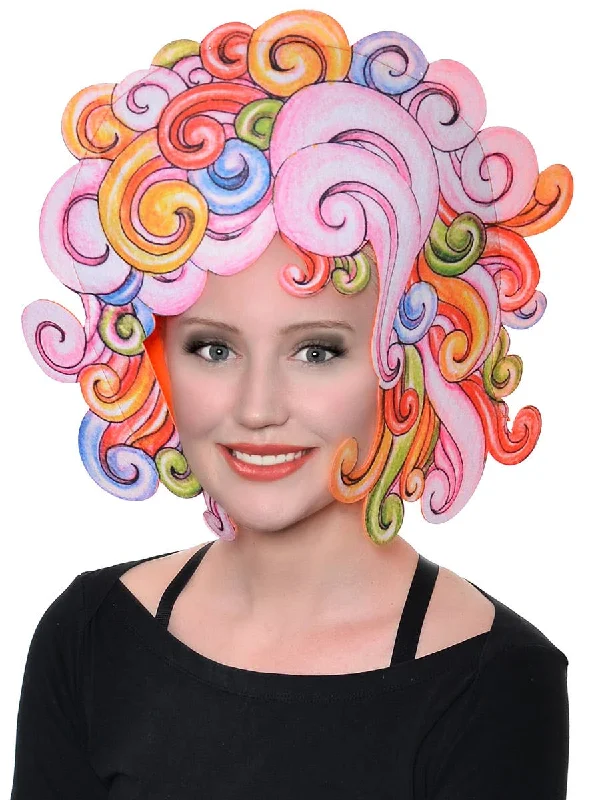 Short gray wig with dramatic texture-Rainbow Swirls 2D Cartoon Style Costume Wig