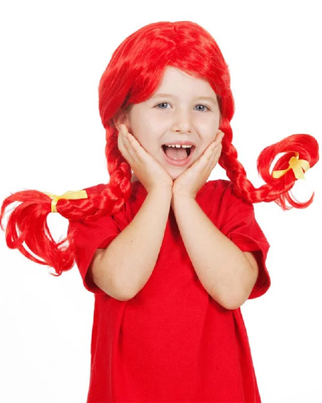 Wig holder with stand-Red Plaited Kids Wig