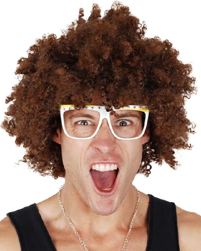 Auburn curly wig with tight curls-Redfoo Curly Brown Wig