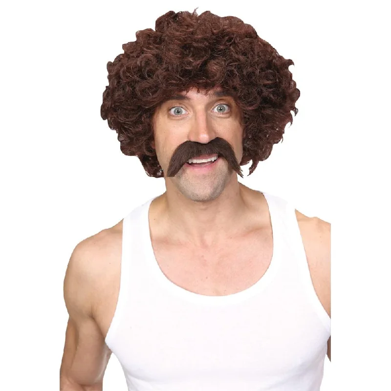 Wig for soft flair-Retro Perm Wig and Moustache Set 118 70s Scouser Fancy Dress