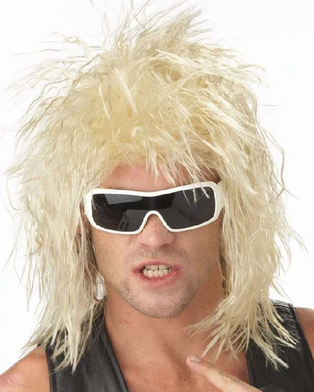 Synthetic wig with tight texture-80s Rockin Dude Blonde Wig