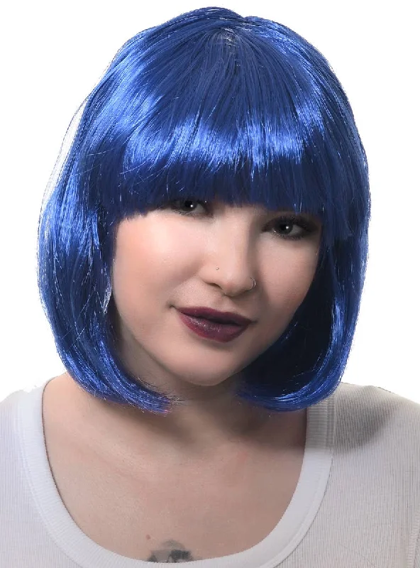 Wig holder with stand-Short Womens Royal Blue Bob Costume Wig with Fringe