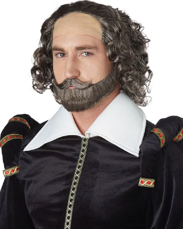 Wig for quick flair-Shakespeare Curly Grey Wig Beard and Moustache