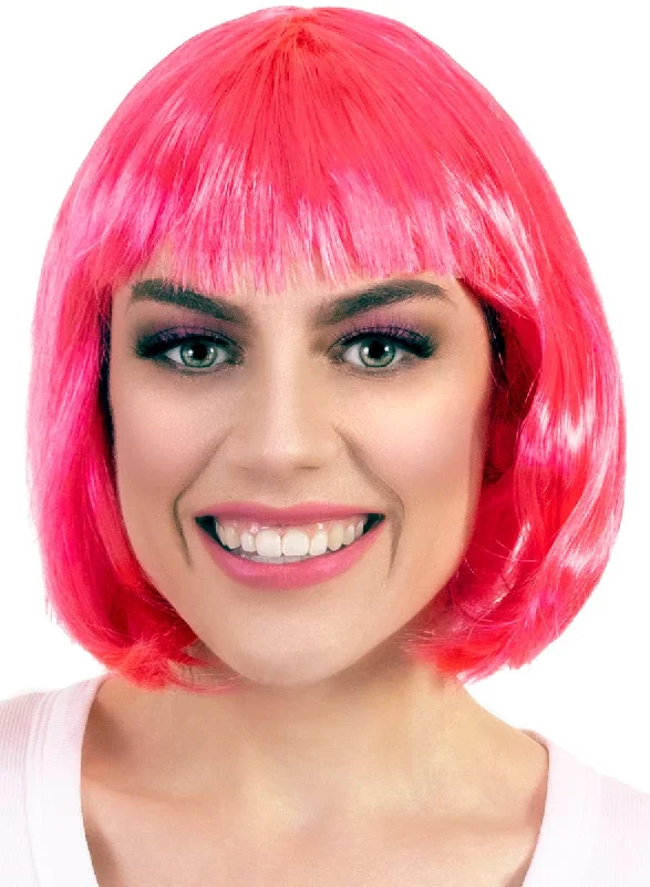 Best wig pins for security-Short Hot Pink Womens Bob Costume Wig with Fringe