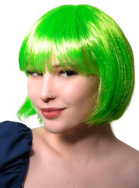 Heat resistant wig with soft curls-Short Green Womens Bob Costume Wig with Fringe