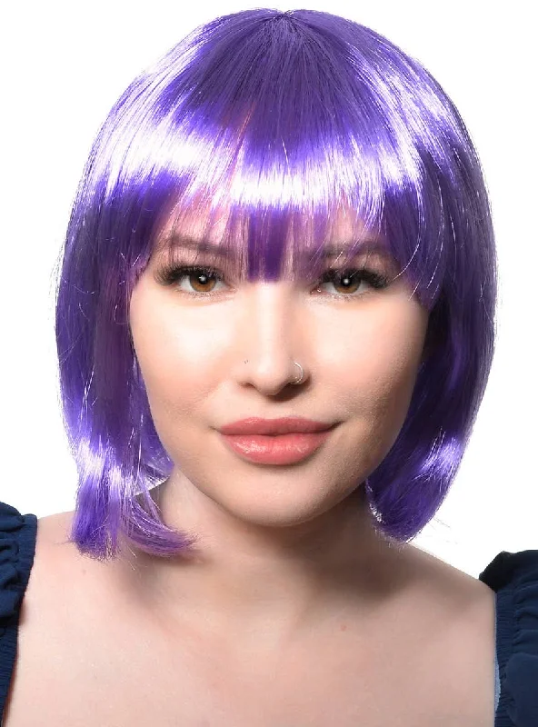 Elite wig brands for sale-Short Purple Womens Bob Costume Wig with Fringe