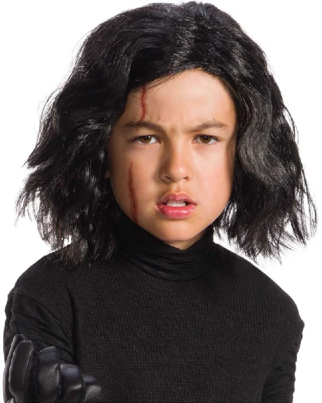 Curly bob wig with tight curls-Star Wars Kylo Ren Boys Wig and Scar Set