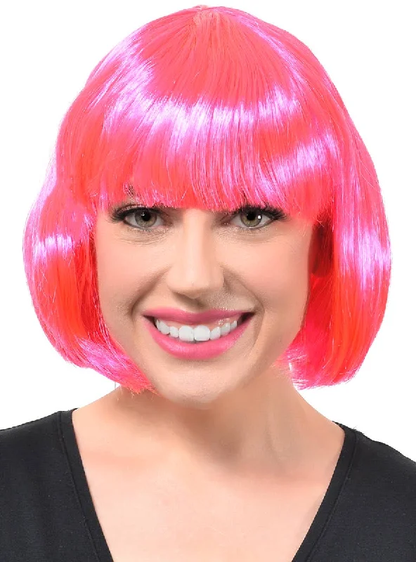 Adjustable wig with soft curls-Short Hot Pink Womens Bob Costume Wig with Bangs