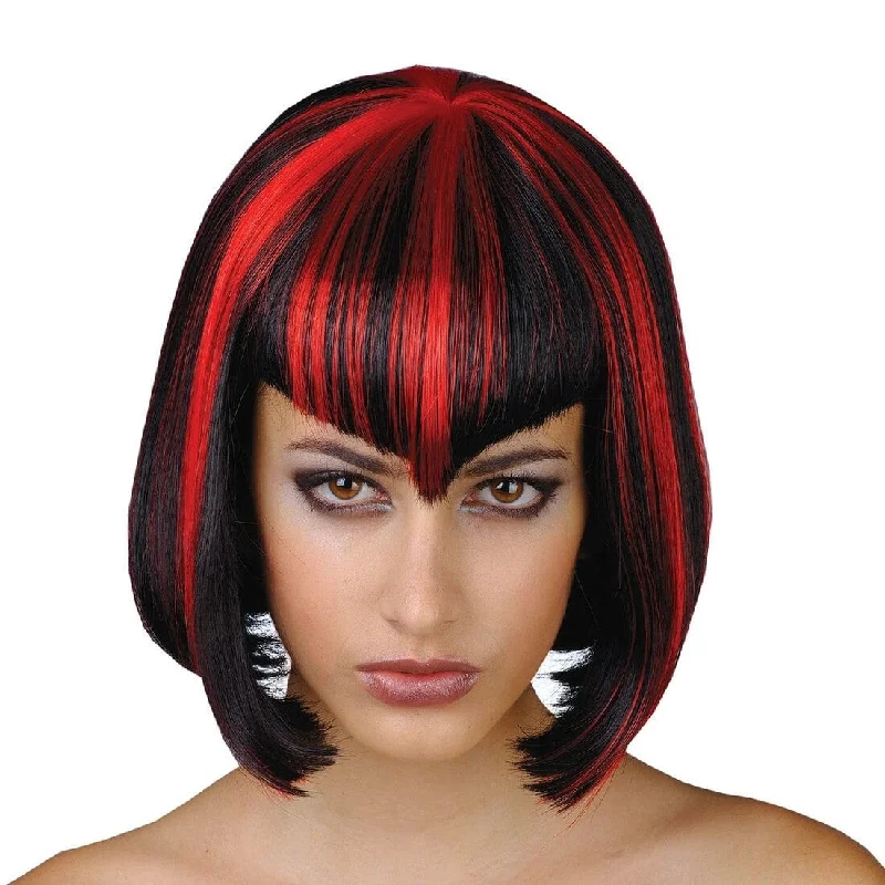 Wig for modern flair-Vamp Babe Short Red Black Wig Fancy Dress Party Halloween