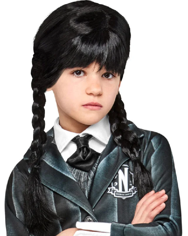 Wig for rainy vibes-Wednesday Nevermore Wednesday Black Plaited Kids Wig