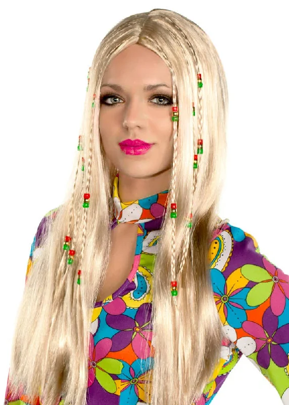 Medium curly wig with tight waves-Wild Child Womens Blonde Hippie Wig