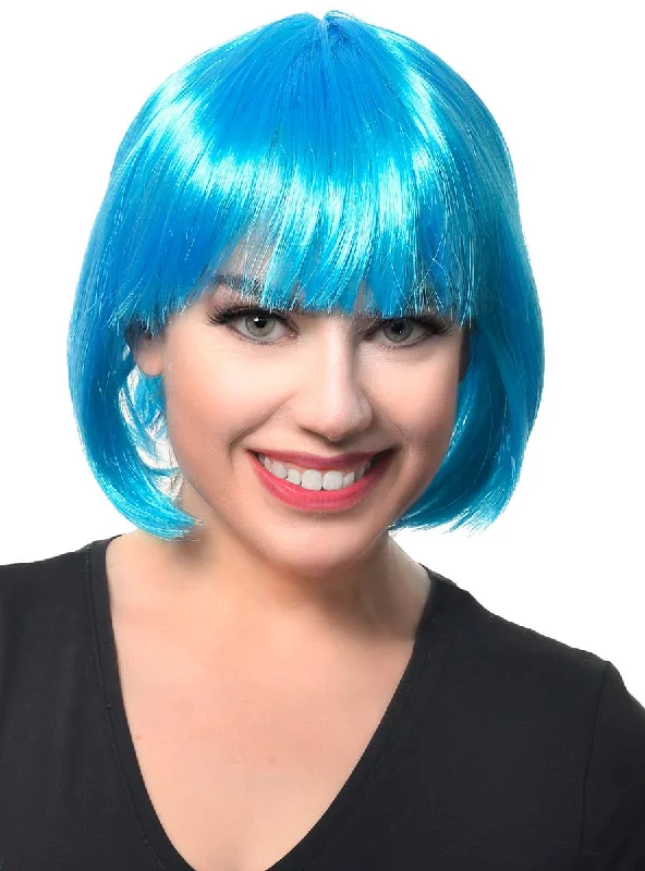 Virgin hair wig with tight texture-Short Womens Light Blue Bob Costume Wig with Fringe