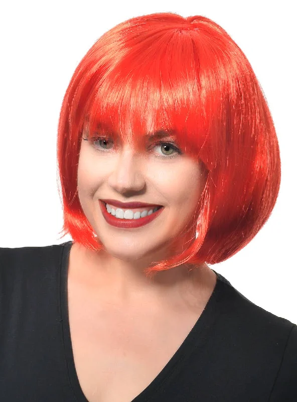 Invisible lace wig with tight curls-Short Womens Red Bob Costume Wig with Fringe