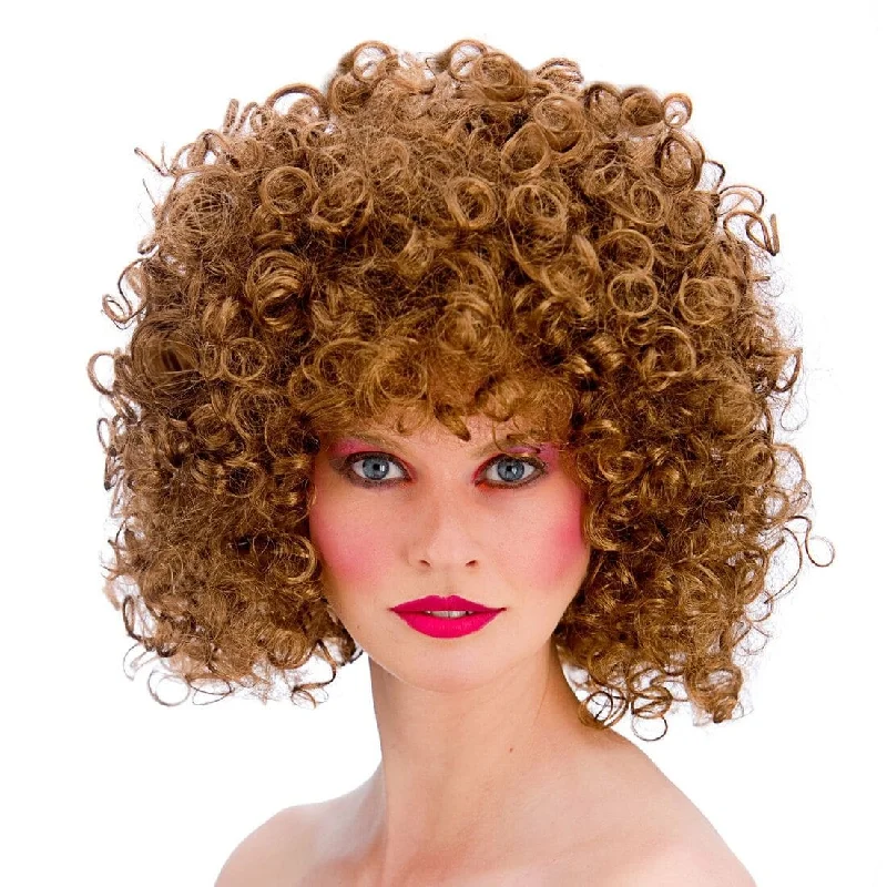 Wig for glam flair-Womens Brown 80s Disco Short Curly Halloween Wig Accessory