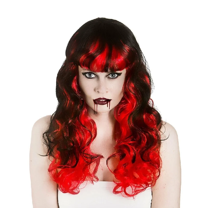 Affordable wig shop online-Womens Curly Long Vampiress Wig Black Red Halloween Accessory