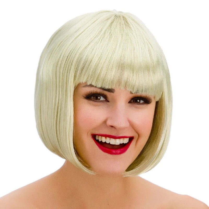 Wig for classic flair-Womens Diva Short Blonde Wig With Fringe Halloween Accessory