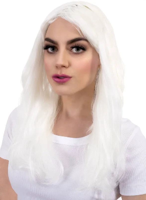 Long black wig with dramatic texture-Neon White Womens Glow in the Dark Costume Wig