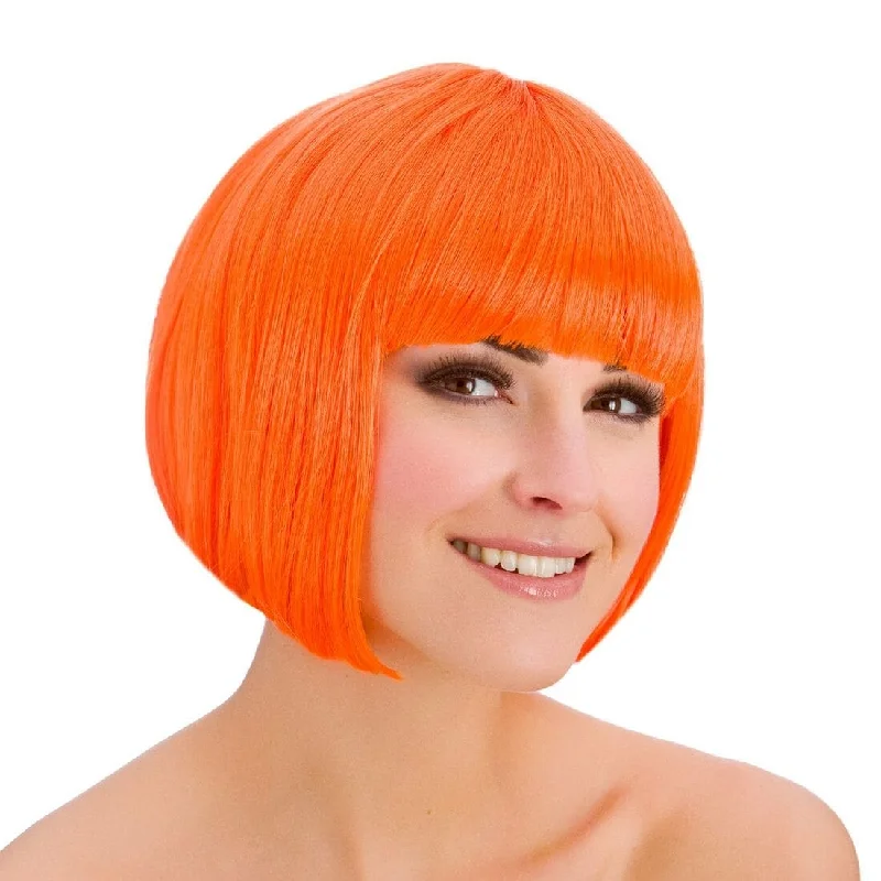 Wig for rare flair-Womens Neon Orange Diva Short Wig Halloween Party Accessory