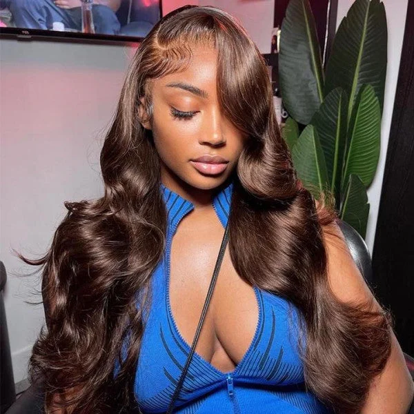 real person hair ring aquamarine edge-#4 Chocolate Color 13x4 4x4 Lace Front Wigs Preplucked Colored Human Hair Wigs