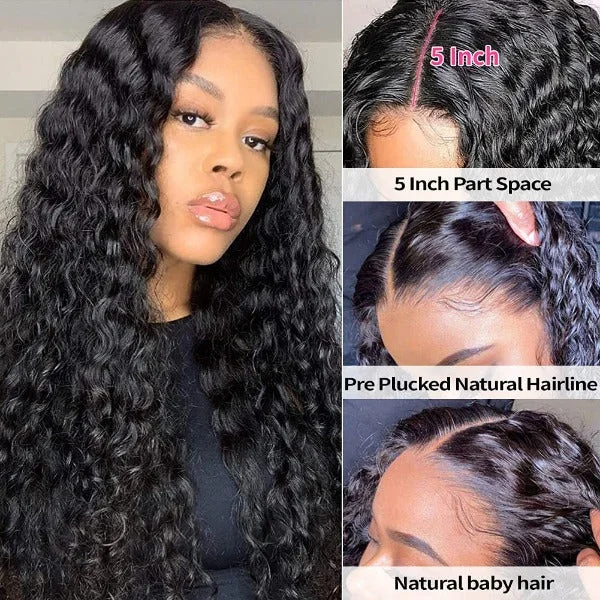 real person hair ring modern retro-5x5 HD Lace Wigs Deep Wave 100% Human Hair Preplucked Lace Closure Wigs