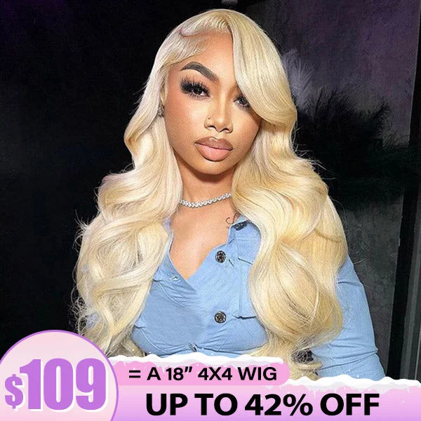 real person hair ring plaited ring-Clearance Sale | 4x4 Lace Closure 613 Blonde Body Wave Human Hair Wig