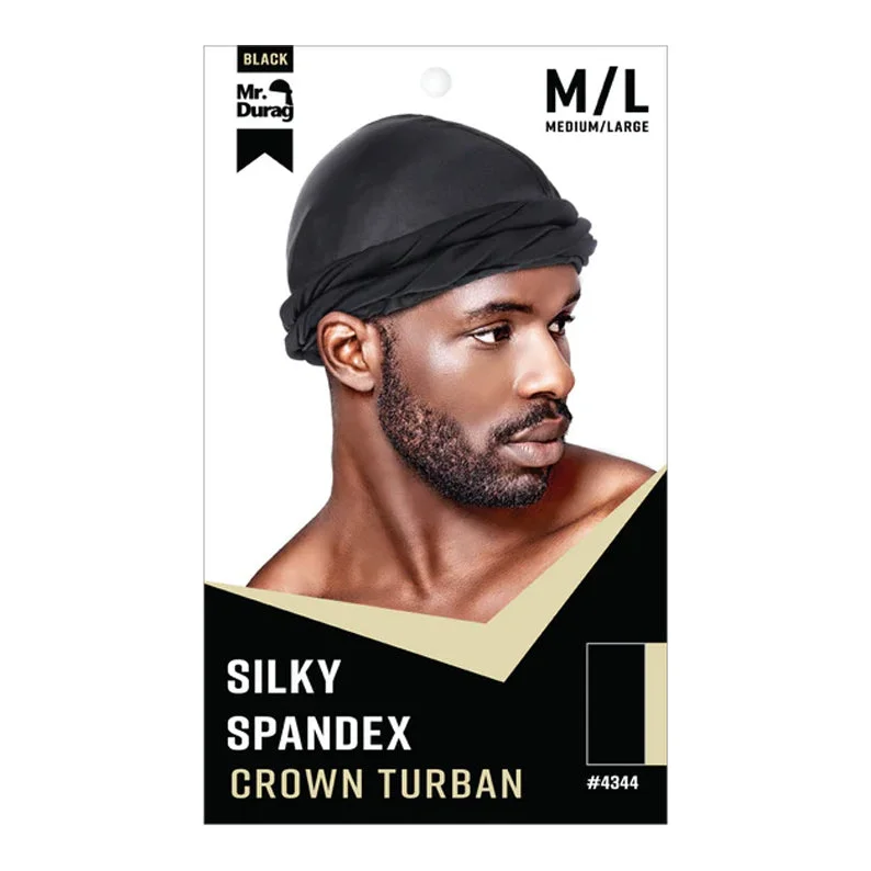 ANNIE Mr. Durag Silky Spandex Crown Turban Medium / Large [BLACK] #04344