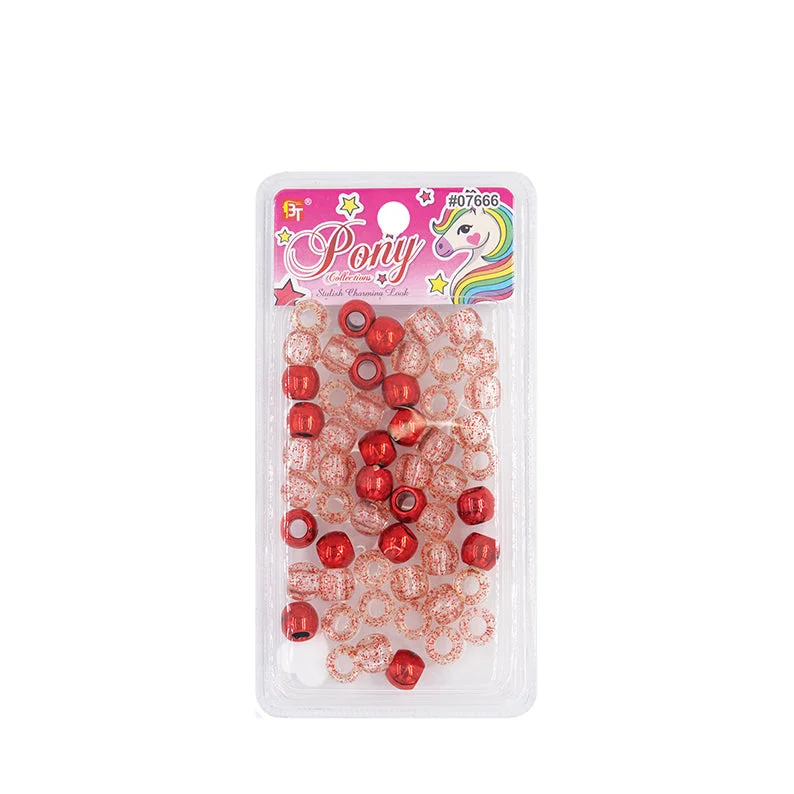 BEAUTY TOWN Hair Beads [RED & CLEAR ROSE] #07666