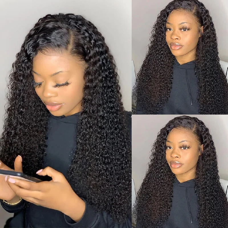 real person hair ring glowing detail-5x5 Lace Closure Wigs Kinky Curly 12A Grade Human Hair Preplucked Wigs with Baby Hair