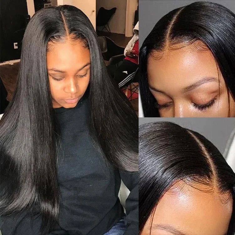 real person hair ring onyx finish-Straight Lace Closure Wigs 4x4 Closure Wig Glueless Human Hair Wigs Pre Plucked With Baby Hair Remy