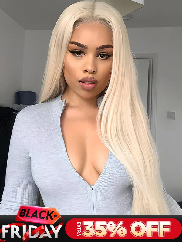 real person hair ring 90s ring-CurlyMe 613 Blonde Straight Hair 4x4 Lace Closure Wig Full Human Hair Wigs