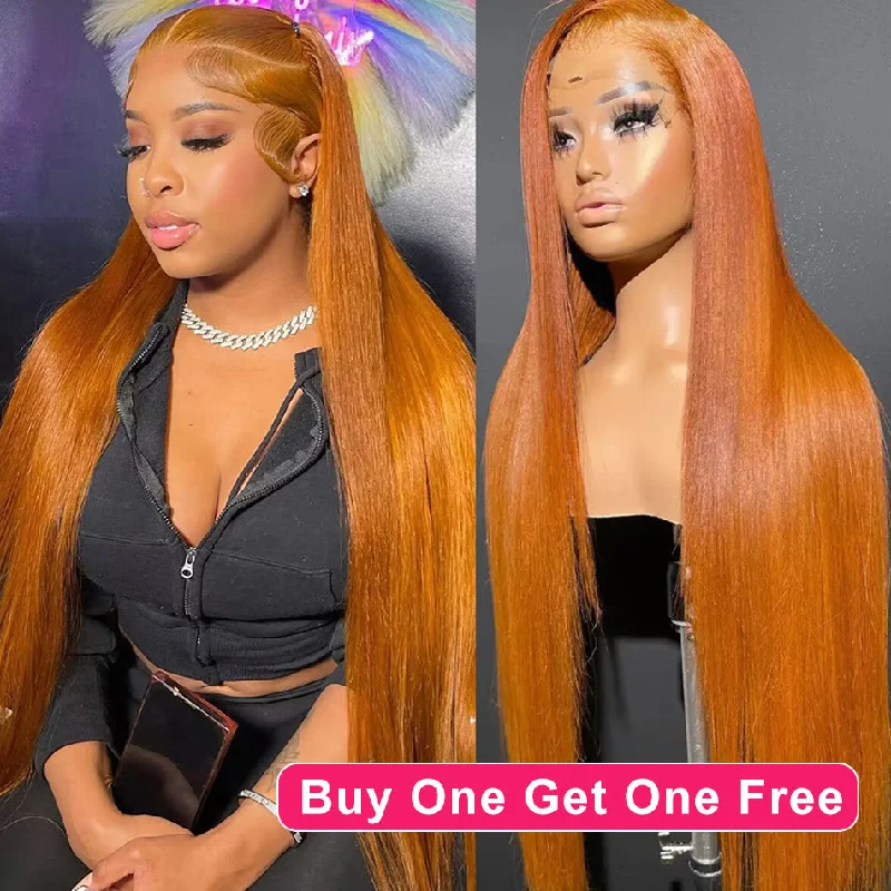 real person hair ring linked band-BOGO DEAL ! Hot Star Ginger Colored HD Transparent 5x5 13x6 Lace Front Wig 6x4 Glueless Ready To Go Human Hair Wig