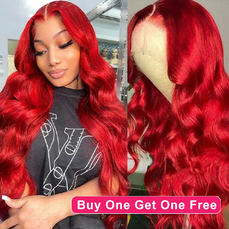 real person hair ring solid core-BOGO DEAL ! Hot Star Red Colored 13x6 Lace Front Human Hair Wigs