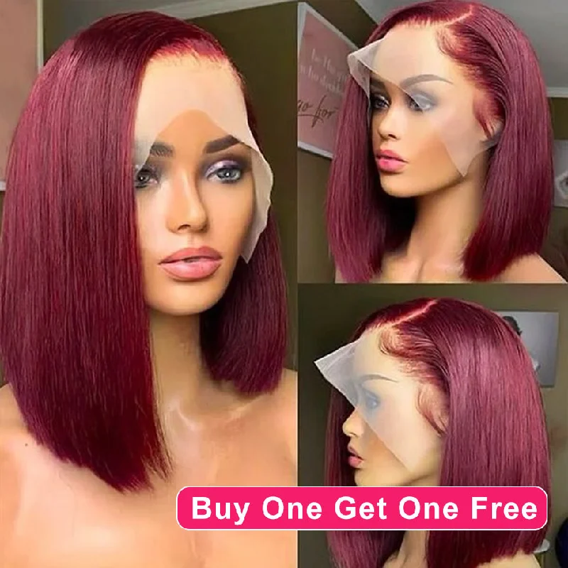 real person hair ring artisan signature-BOGO DEAL ! Hot Star Short BOB 99J Colored 13x4 Full Lace Frontal Human Hair Wigs