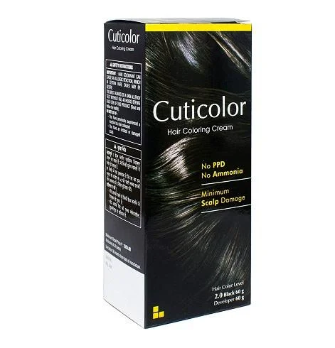 Cuticolor Hair Coloring Cream, 2.0 Black 60gm+60gm 120gm