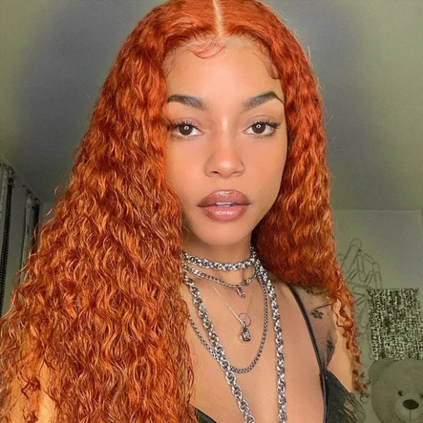 real person hair ring chained ring-Ginger Human Hair Lace Front Wigs Ginger Orange Deep Wave 13x4 4x4 Transparent Lace Front Wigs Real Hair Wigs