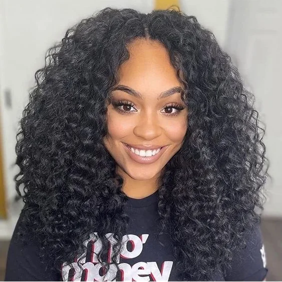 real person hair ring charcoal band-Deep Wave V Part Wig No Leave Out Thin Part Glueless Wigs Human Hair Wig 180% Density