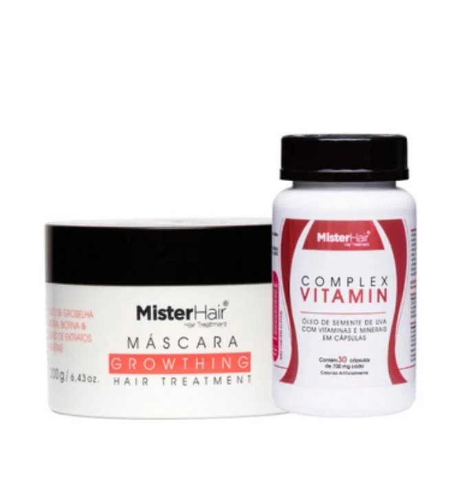 Growthing Mask + Vitamin Complex Grape Seed Treatment Kit 2 Itens - Mister Hair