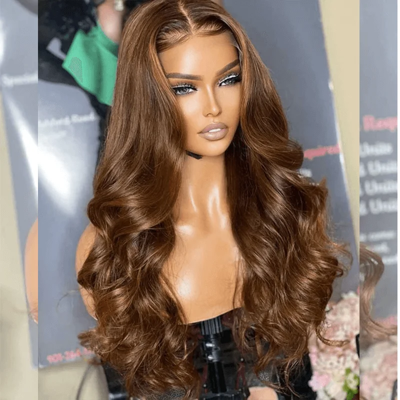 real person hair ring granite edge-Hot Star Luxury 180% Honey Brown Colored 4x6 Glueless Lace Closure Ready To Go Human Hair Wigs