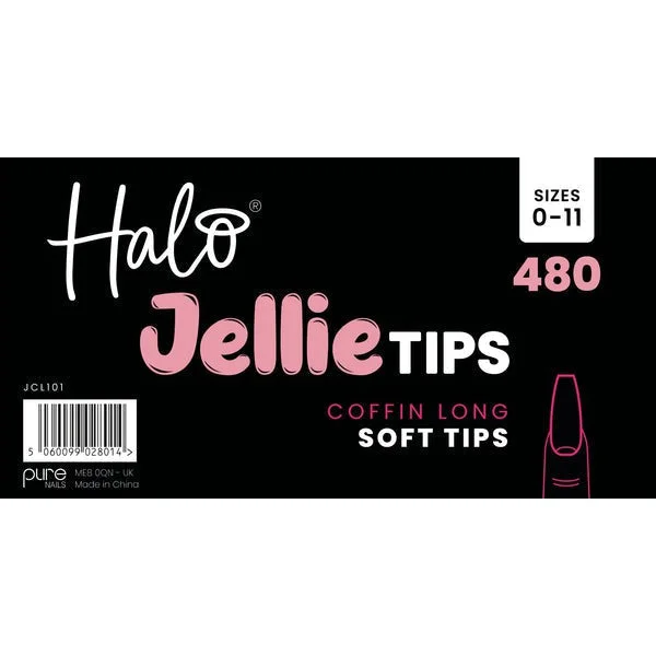 Halo Jellie Nail Tips 480s Coffin Long, Sizes 0-11, Mixed Sizes