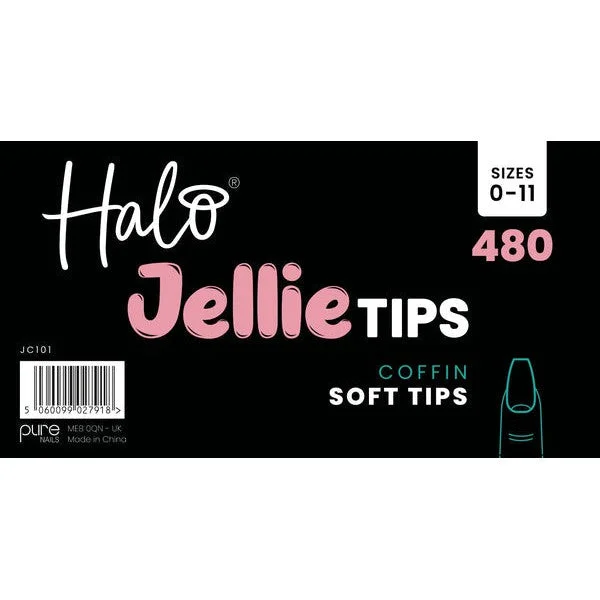 Halo Jellie Nail Tips 480s Coffin, Sizes 0-11, Mixed Sizes