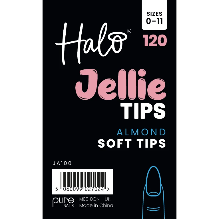 Halo Jellie Nail Tips Almond, Sizes 0-11, 120 Mixed Sizes