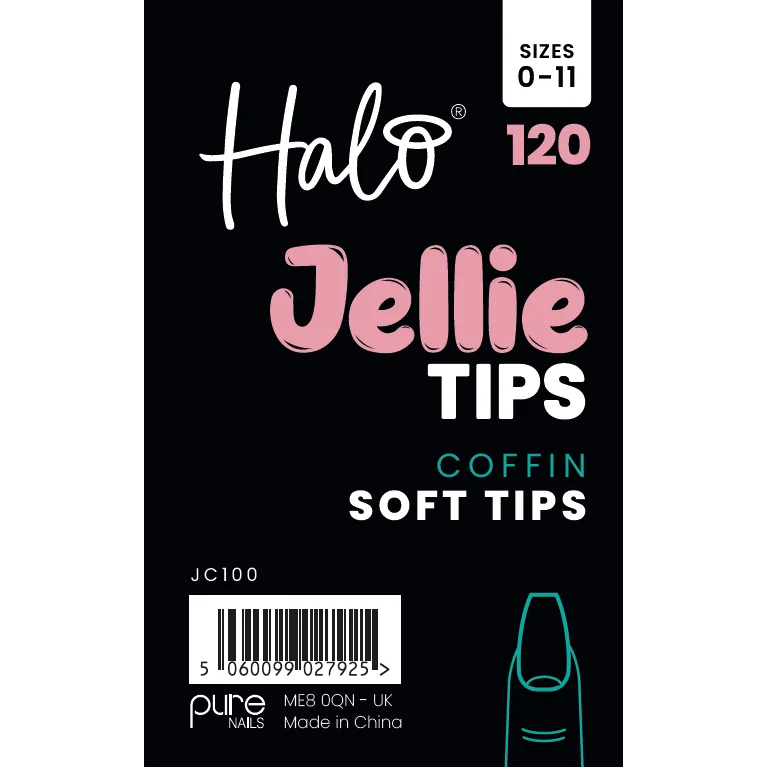 Halo Jellie Nail Tips Coffin, Sizes 0-11, 120 Mixed Sizes