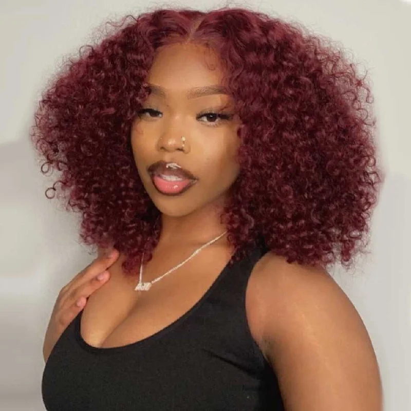 real person hair ring serrated band-Hot Star 180% Density 99J Colored Short BOB 13x6 Lace Front Wig 6x4 Glueless Ready To Go Human Hair Wig Jerry Curly