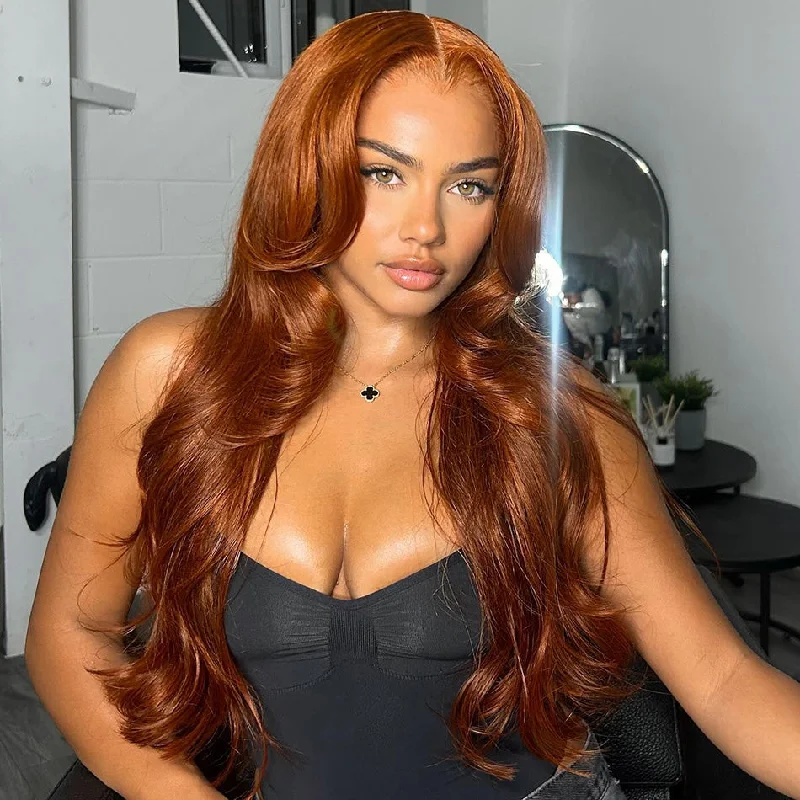 real person hair ring weathered craft-Hot Star 180% Density Auburn Ginger Colored 5x5 13x6 Lace Closure Front Wig 6x4 Glueless Ready To Go Human Hair Wigs Body Wave