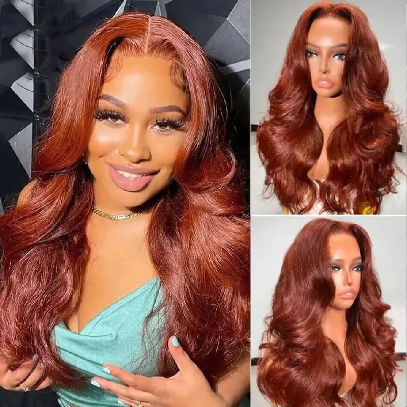 real person hair ring rubber band-Hot Star 180% Density Auburn Reddish Brown Colored 5x5 13x6 Lace Front Closure Wig 4x6 Glueless Ready To Wear Human Hair Wigs