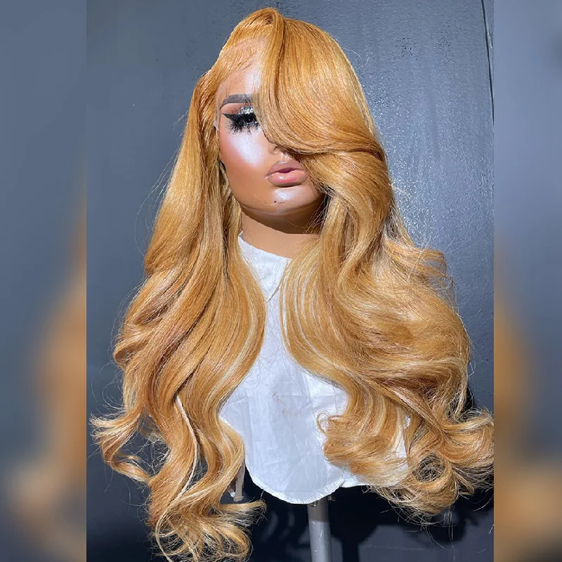 real person hair ring relic style-Hot Star 210% Density Customized Balayage Ginger Blonde Colored HD Transparent 13x4 13x6 Lace Front Straight Human Hair Wigs