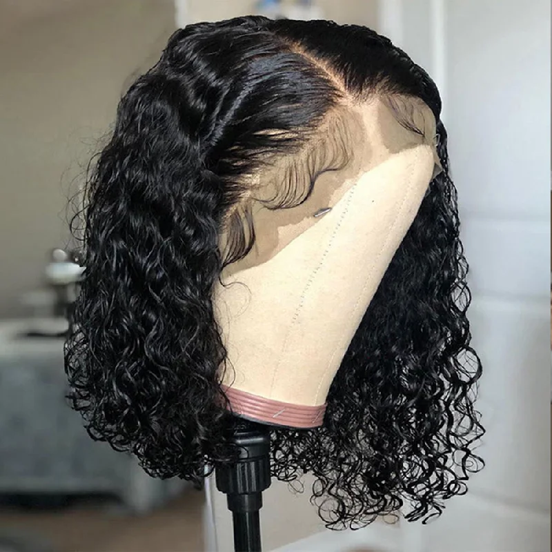 real person hair ring heirloom band-Hot Star 180% Density BOB HD Transparent 13x6 Lace Front Wig 6x4 Glueless Lace Closure Ready To Wear Human Hair Wig Water Wave