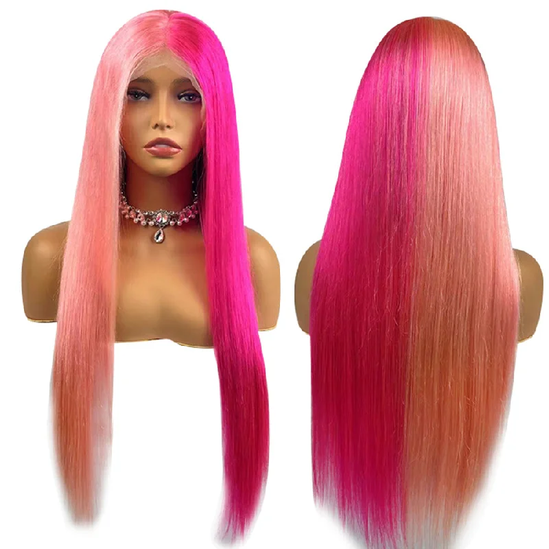 real person hair ring flared band-Hot Star 210% Density Custom Wig Highlight Rose Pink Colored 13x4 13x6 HD Transparent Lace Frontal Human Hair Wigs Brazilian Straight Hair