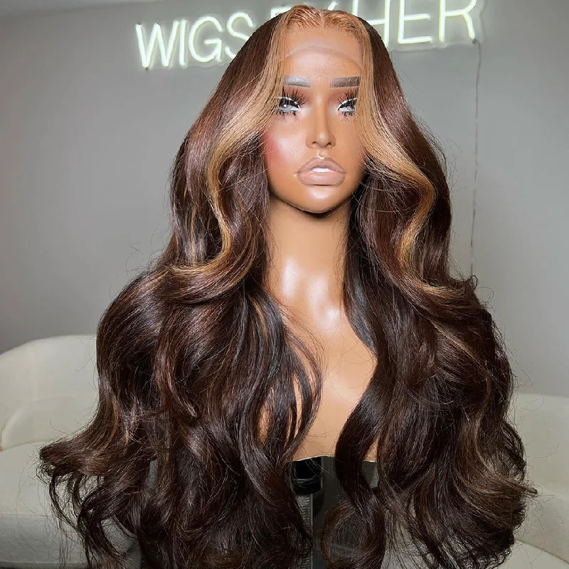 real person hair ring oxidized ring-Hot Star 180% Density Highlight Customized Brown Colored 5x5 13x6 Lace Closure Front Wig 6x4 Ready Go Human Hair Wigs