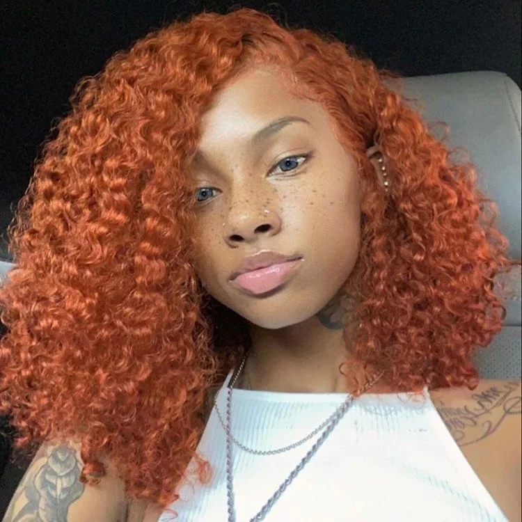 real person hair ring grooved band-Hot Star 180% Density Ginger Orange Colored Short BOB 13x6 Lace Front Wig 6x4 Glueless Ready To Go Human Hair Wigs Jerry Curly